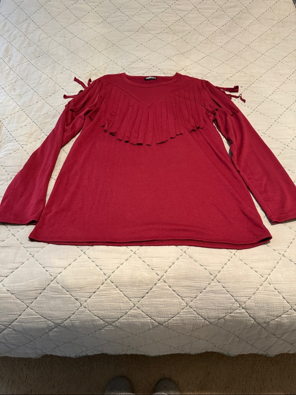 HEIMISH USA Burgundy Fringe Long-Sleeve Top